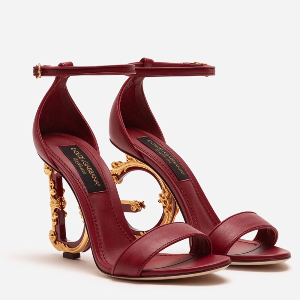 Authentic D&G Napa leather sandals with baroque DG heel